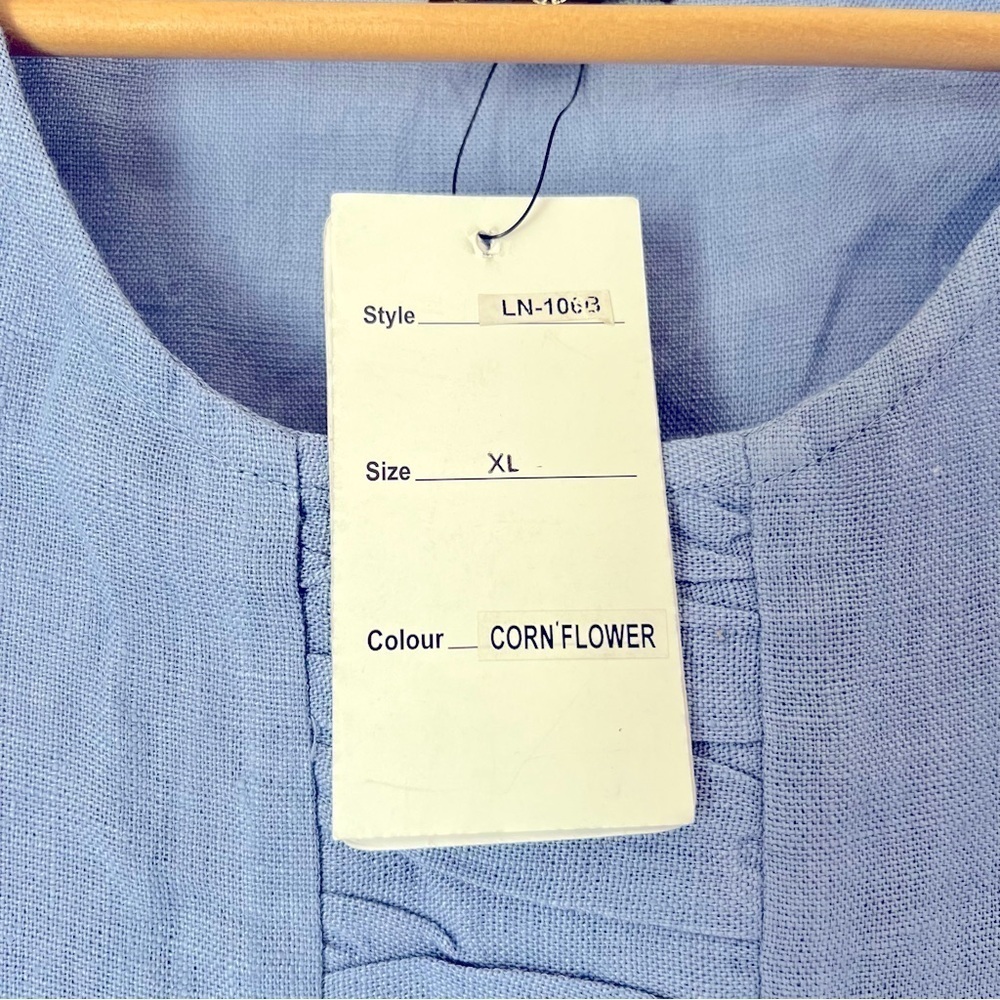 Paper Lace Sleeveless Linen Top Cornflower Blue Minimalist Contemporary Coastal - Picture 5 of 11